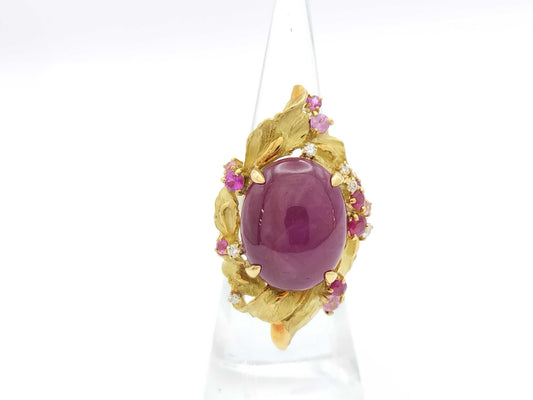 Purple Star Sapphire 14.09ct, Colored Stone 0.87ct, D0.19ct, 18K Gold, 20.5g Ring 