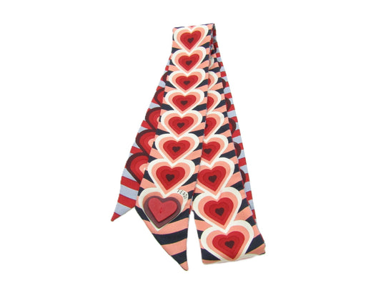 FENDI Rappy Heart Leather Patch Scarf FXT011SZ5TU Red/Multicolor