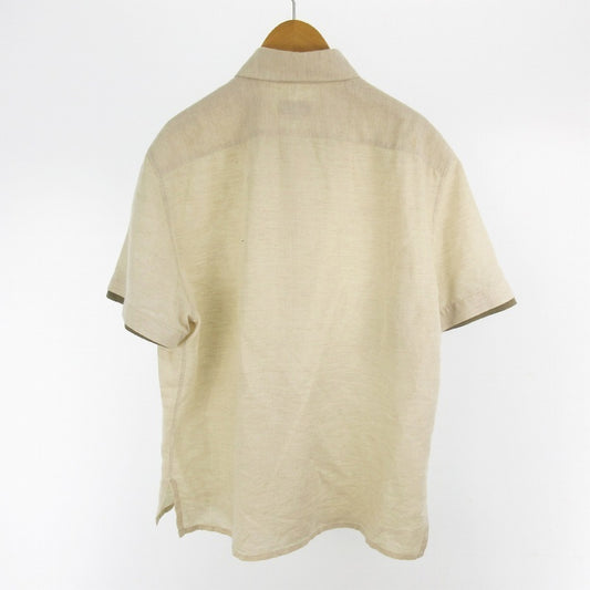 HERMES Short Sleeve Shirt with Faux Layered Sleeves, Cotton and Linen, Beige and Khaki, Size 41/16