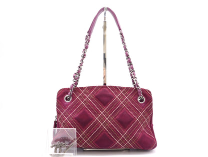 CHANEL Suede and Leather Wild Stitch Chain Shoulder Bag, Purple, with Charm and Seal, 18106488 Shoulder Bag