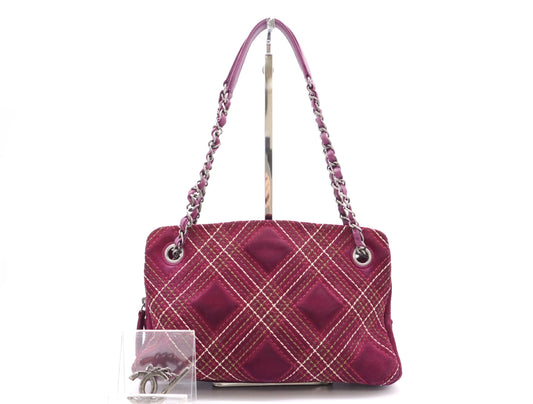 CHANEL Suede and Leather Wild Stitch Chain Shoulder Bag, Purple, with Charm and Seal, 18106488 Shoulder Bag