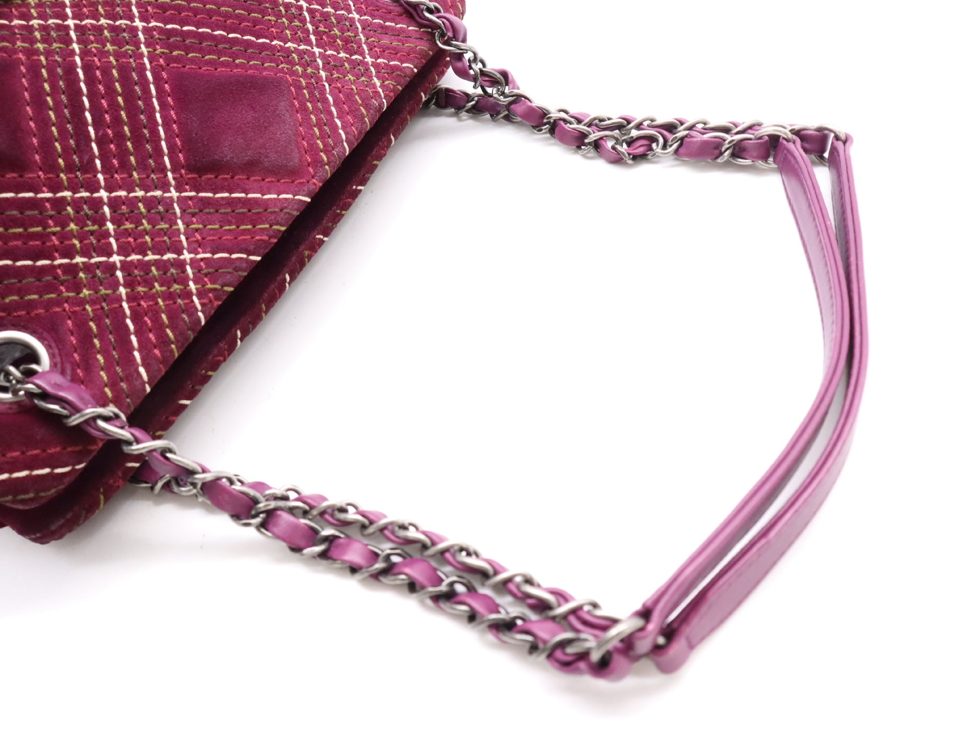 CHANEL Suede and Leather Wild Stitch Chain Shoulder Bag, Purple, with Charm and Seal, 18106488 Shoulder Bag