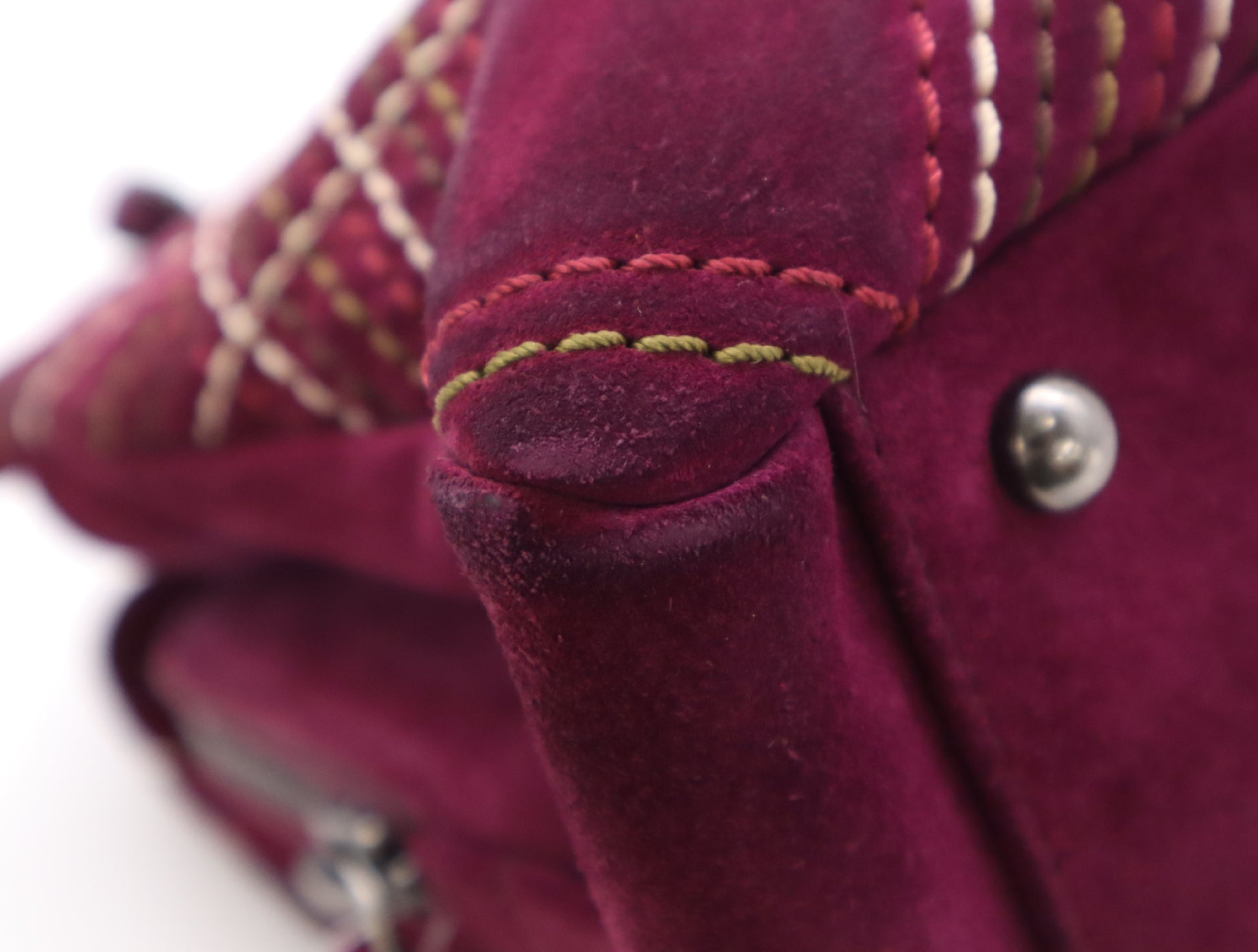 CHANEL Suede and Leather Wild Stitch Chain Shoulder Bag, Purple, with Charm and Seal, 18106488 Shoulder Bag