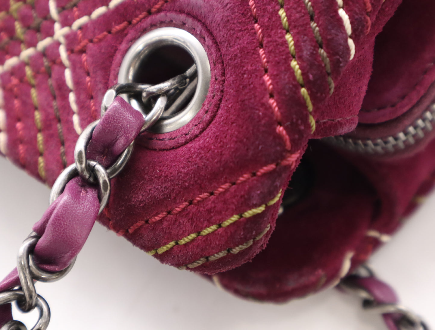 CHANEL Suede and Leather Wild Stitch Chain Shoulder Bag, Purple, with Charm and Seal, 18106488 Shoulder Bag