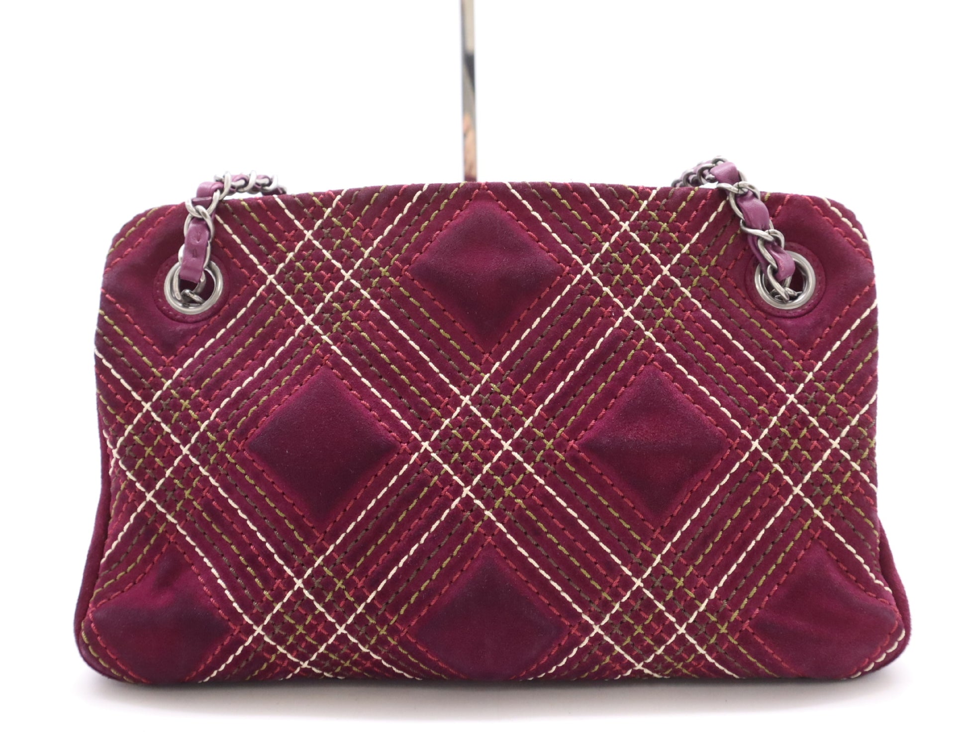 CHANEL Suede and Leather Wild Stitch Chain Shoulder Bag, Purple, with Charm and Seal, 18106488 Shoulder Bag