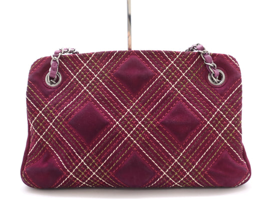 CHANEL Suede and Leather Wild Stitch Chain Shoulder Bag, Purple, with Charm and Seal, 18106488 Shoulder Bag