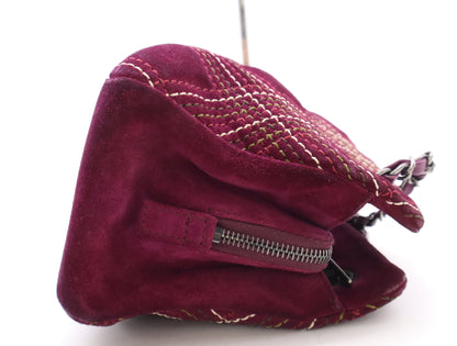 CHANEL Suede and Leather Wild Stitch Chain Shoulder Bag, Purple, with Charm and Seal, 18106488 Shoulder Bag