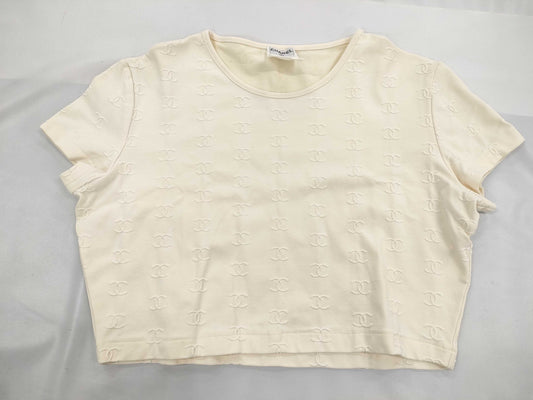 CHANEL Coco Mark Cropped Top, Ivory, Size 42-44