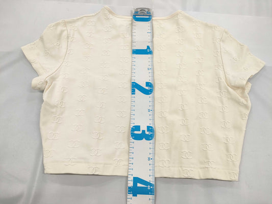 CHANEL Coco Mark Cropped Top, Ivory, Size 42-44