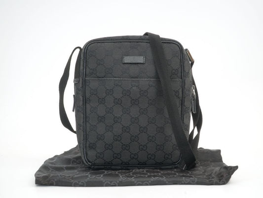GUCCI GG Canvas Leather Black Shoulder Bag