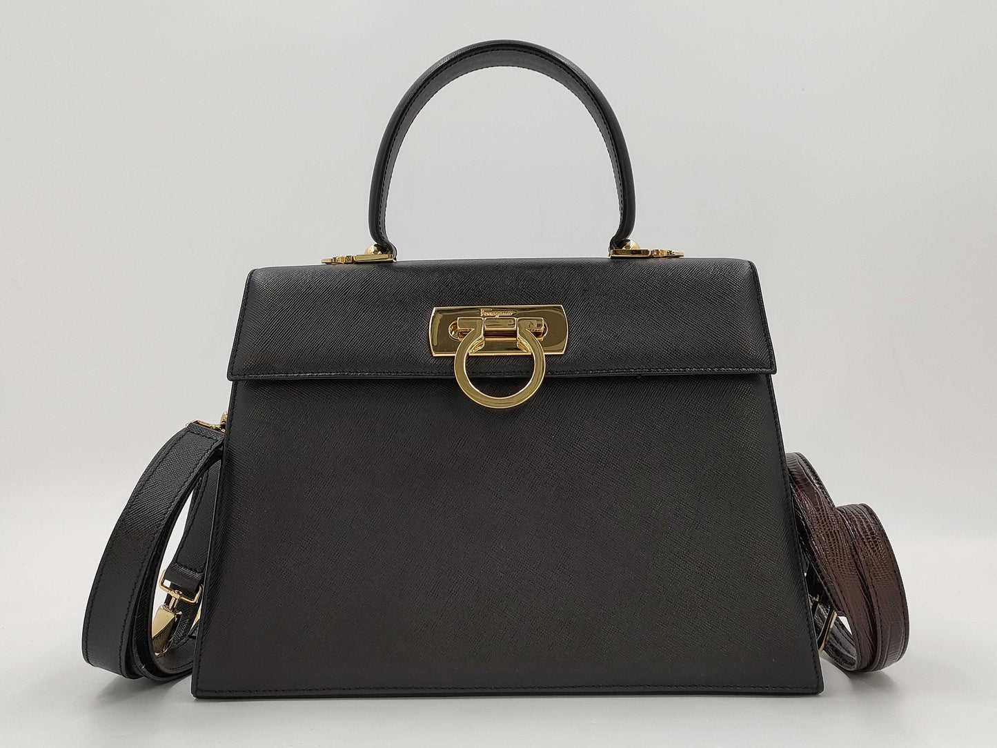Salvatore Ferragamo Gancini hardware leather 2-way handbag