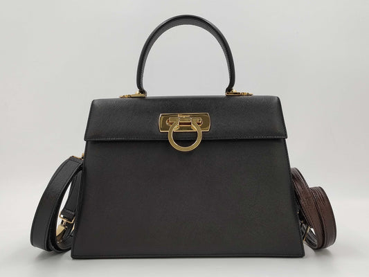 Salvatore Ferragamo Gancini hardware leather 2-way handbag