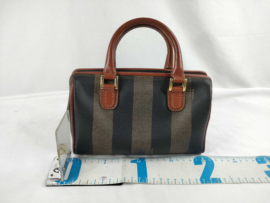 FENDI Pecan Print PVC and Leather Handbag Khaki