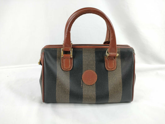 FENDI Pecan Print PVC and Leather Handbag Khaki