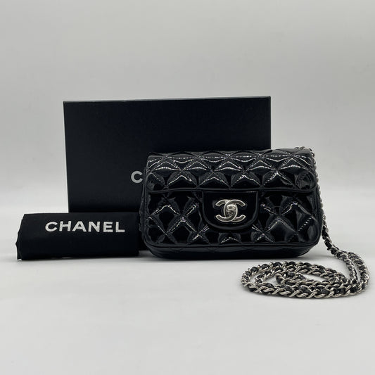 CHANEL Mini Matelasse Chain Shoulder Bag, Black, 18th Series