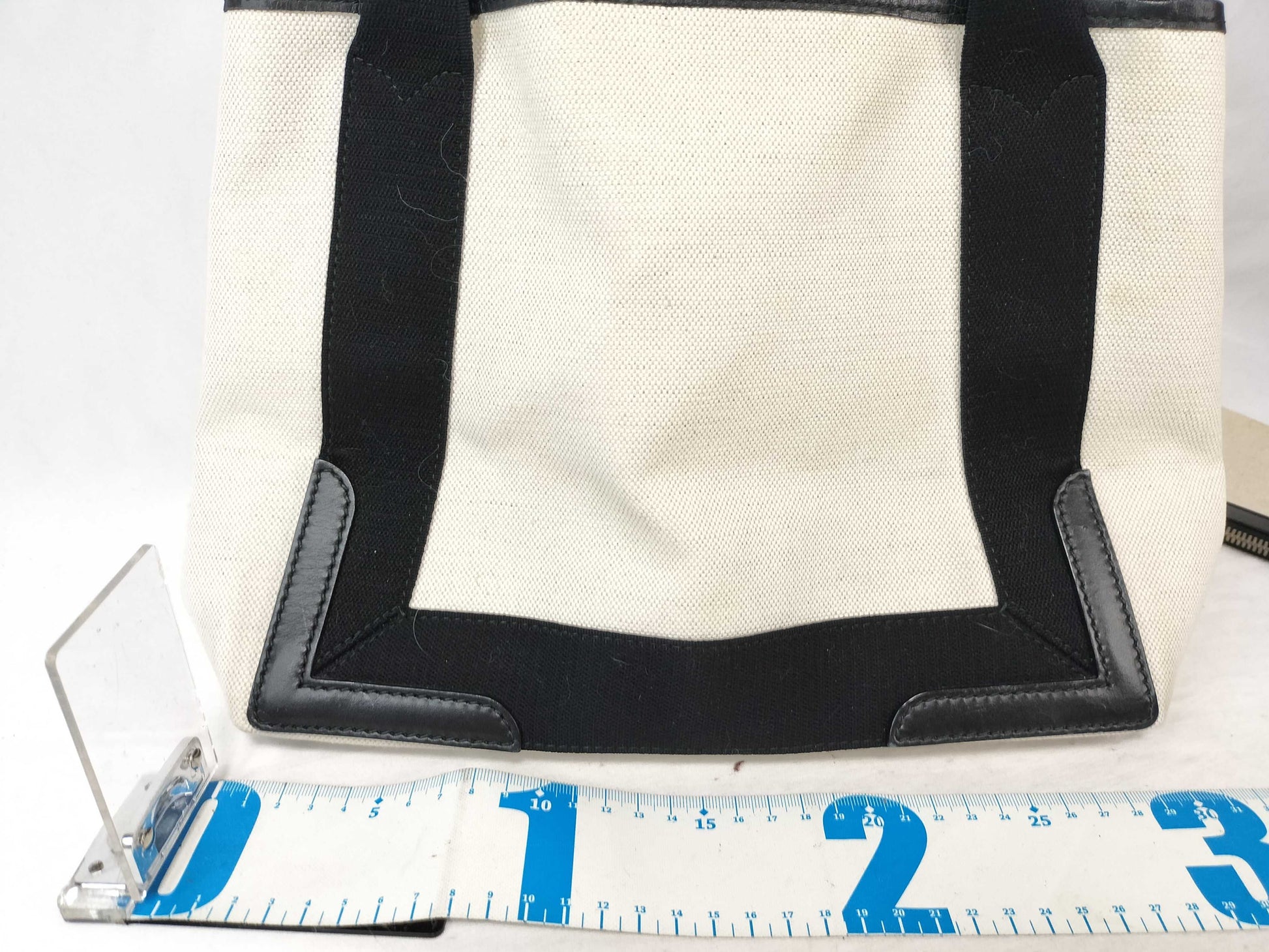 BALENCIAGA Navy Cabas Canvas and Leather Handbag, Beige and Black, 339933