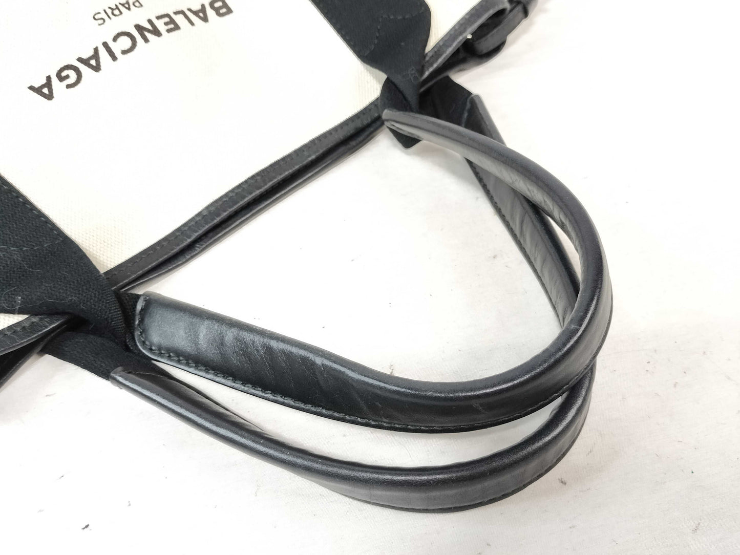 BALENCIAGA Navy Cabas Canvas and Leather Handbag, Beige and Black, 339933