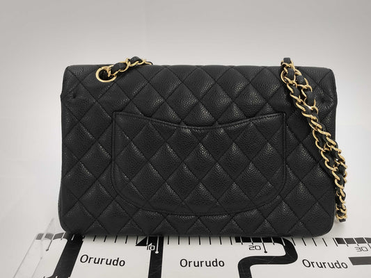 CHANEL Matelasse 25 Double Flap Caviar Black Chain Shoulder Bag