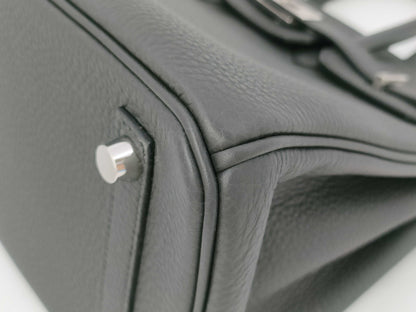 HERMES Birkin 25 Togo Handbag with Sterling Silver Hardware, K Stamp, and Seal