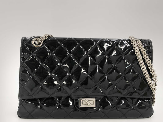 CHANEL Matelasse 2.55 Patent Leather Chain Bag, Black Shoulder Bag