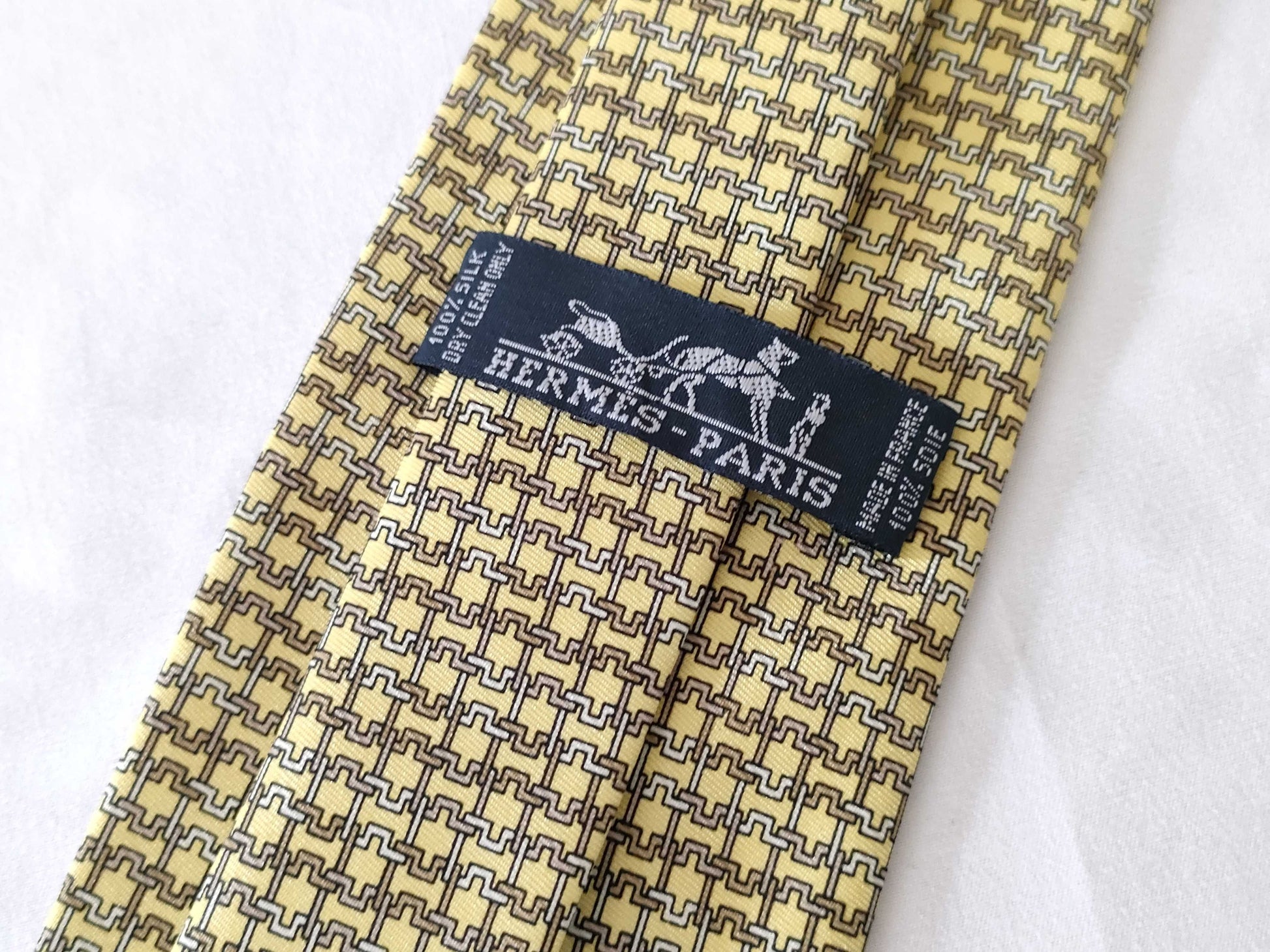 HERMES Tie with Box Yellow Other Accessories