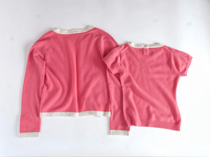 CHANEL 95C Cashmere Ensemble, Size 38, CC Button, Pink/Ivory Cardigan