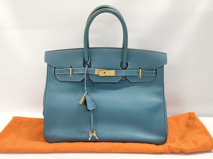 HERMES Birkin 35 Epsom Leather Blue Jean with Gold Hardware B Bag Handbag