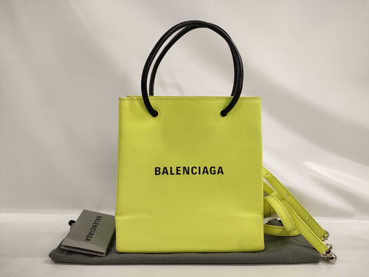 BALENCIAGA Shopping Tote XXS Leather Neon Yellow Tote Bag