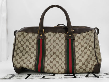 GUCCI GG Supreme Sherry Line Boston Bag, Coated Canvas and Leather