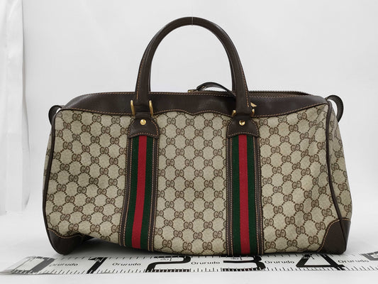 GUCCI GG Supreme Sherry Line Boston Bag, Coated Canvas and Leather