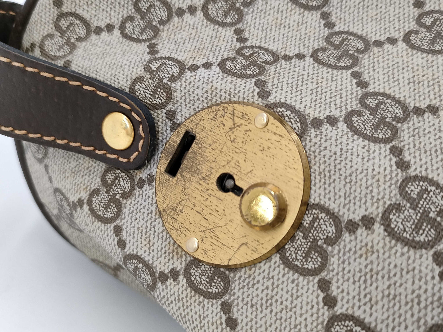 GUCCI GG Supreme Sherry Line Boston Bag, Coated Canvas and Leather
