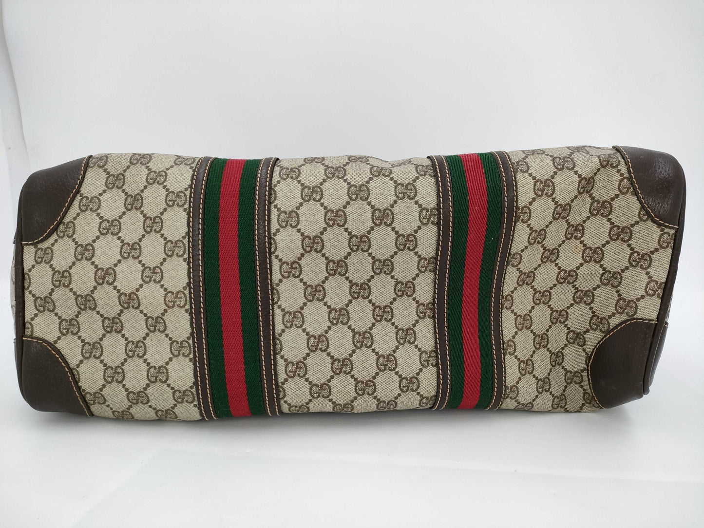 GUCCI GG Supreme Sherry Line Boston Bag, Coated Canvas and Leather