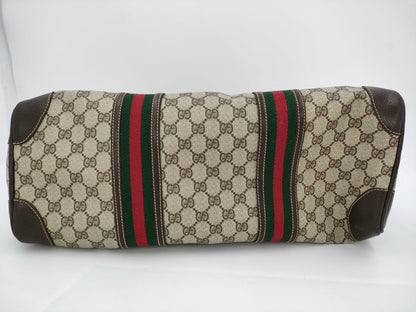 GUCCI GG Supreme Sherry Line Boston Bag, Coated Canvas and Leather