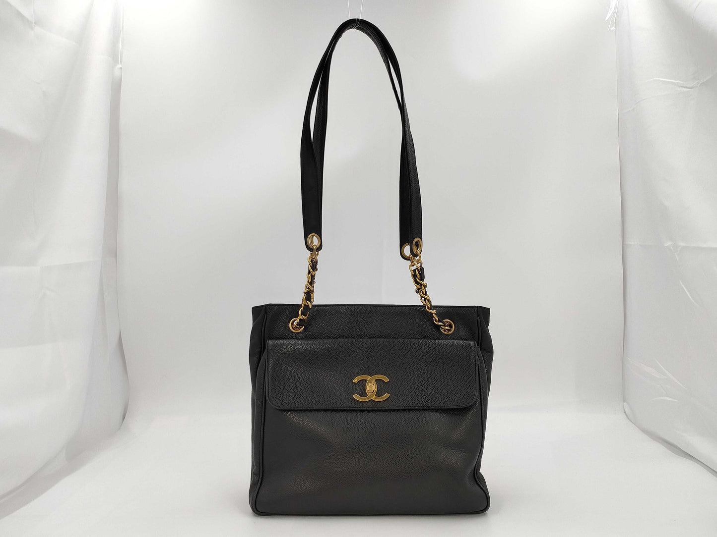 CHANEL Deka Coco Mark Turn Lock Chain Tote Bag