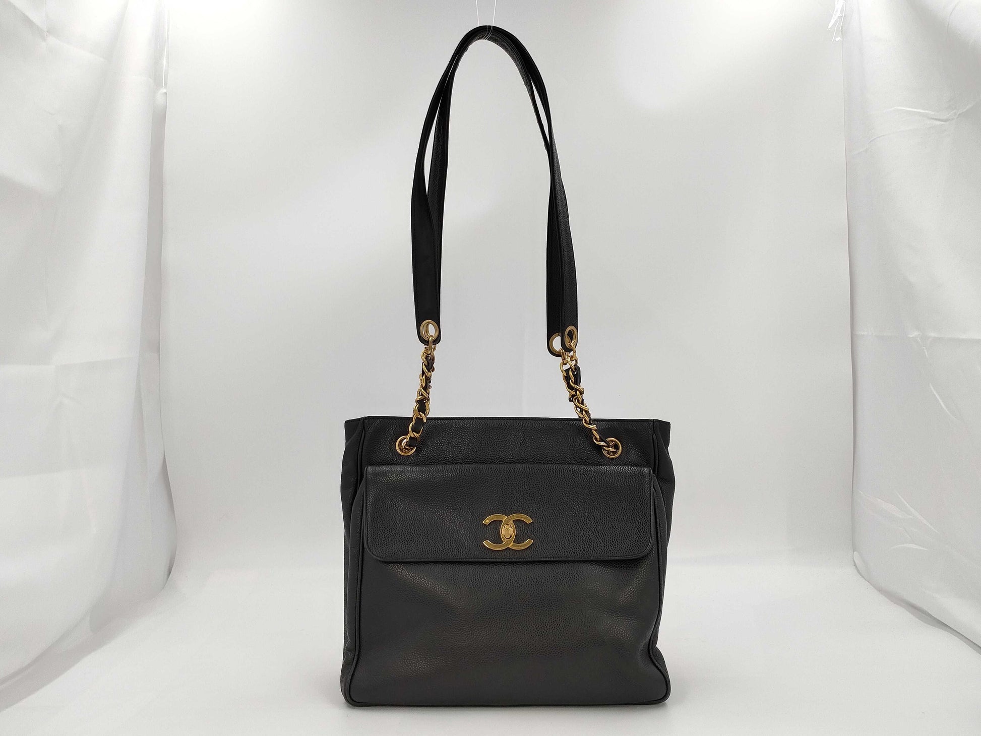 CHANEL Deka Coco Mark Turn Lock Chain Tote Bag