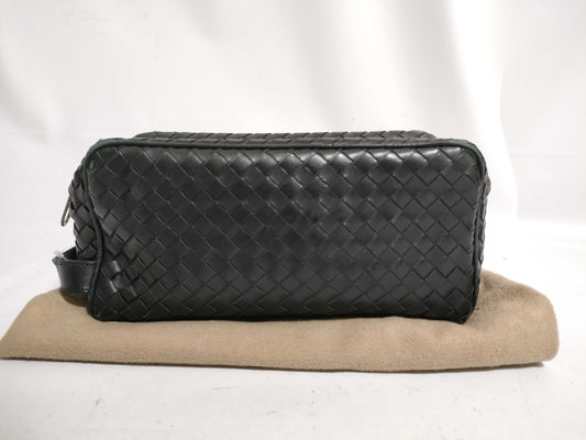 (10310_0400) BOTTEGA VENETA Intrecciato Leather Second Bag in Black