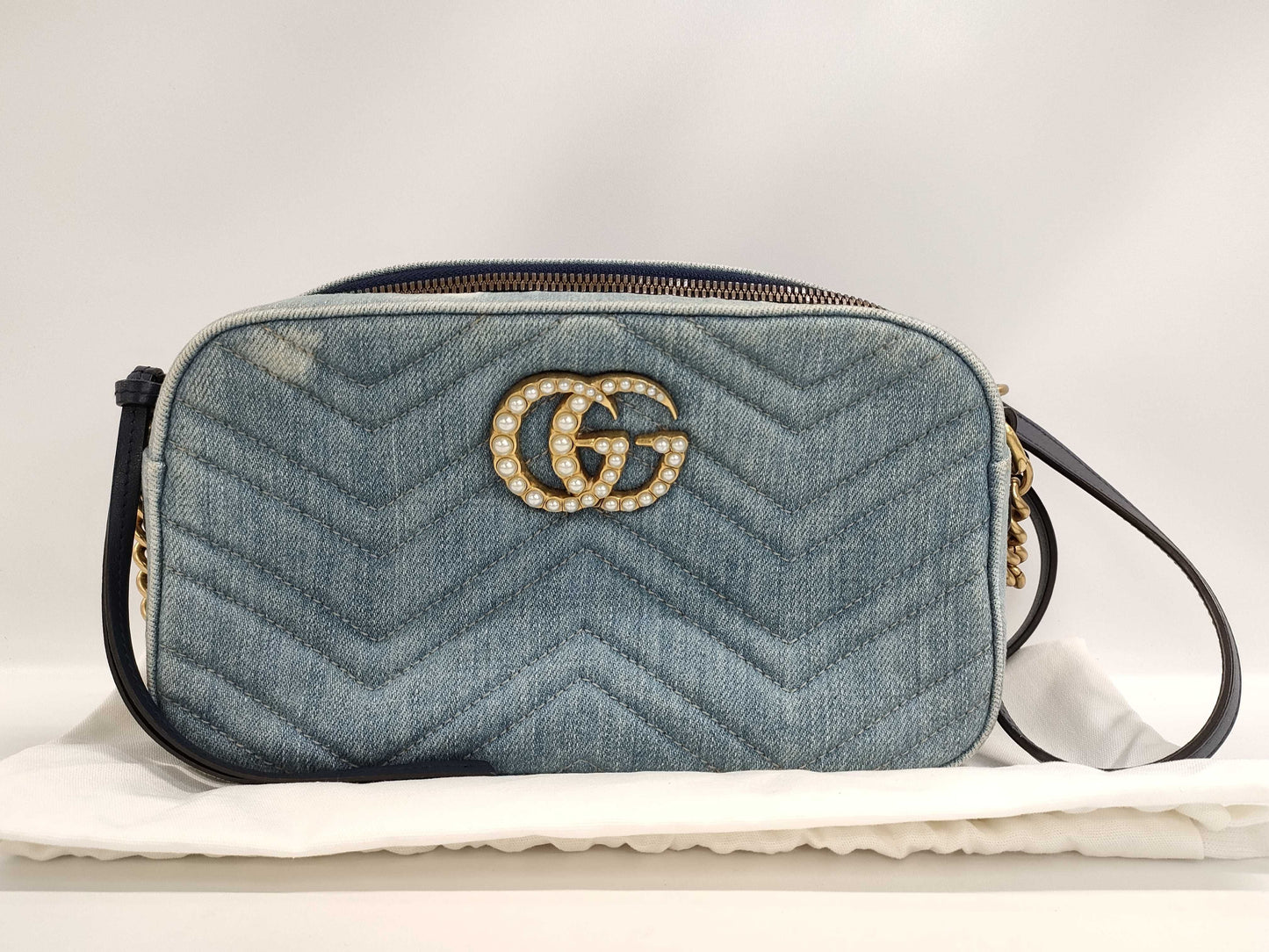 GUCCI 447632 GG Marmont Denim Small Shoulder Bag with Dust Bag