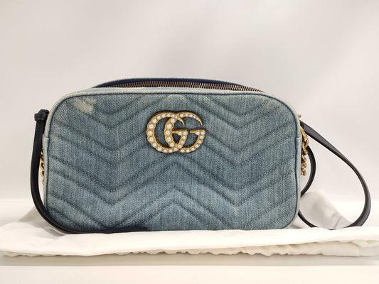 GUCCI 447632 GG Marmont Denim Small Shoulder Bag with Dust Bag