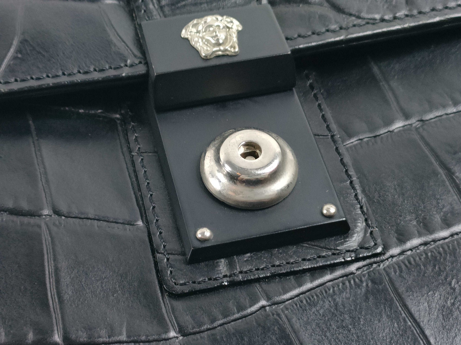 (10309_0189) VERSACE Leather Second Bag Black Second Bag
