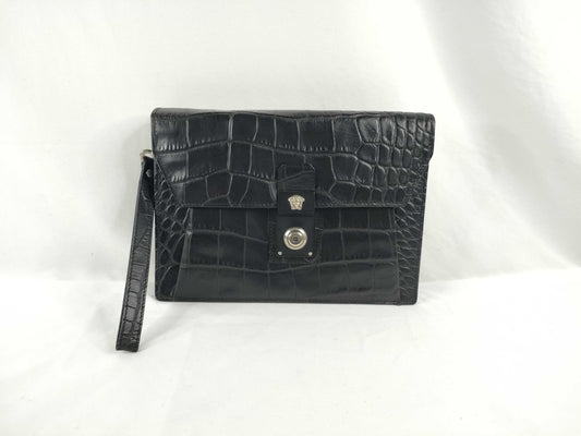 (10309_0189) VERSACE Leather Second Bag Black Second Bag