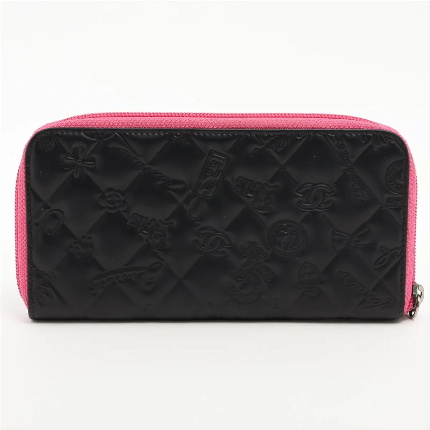 (10318_0280) CHANEL Icon Line Lambskin Round Zip Wallet, Seal No. 14, Second Bag