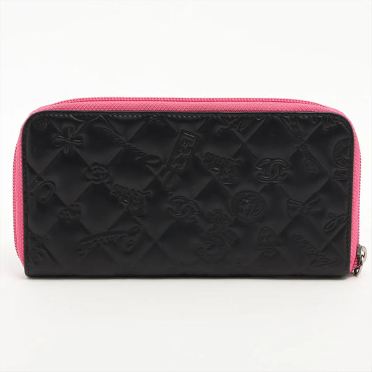 (10318_0280) CHANEL Icon Line Lambskin Round Zip Wallet, Seal No. 14, Second Bag