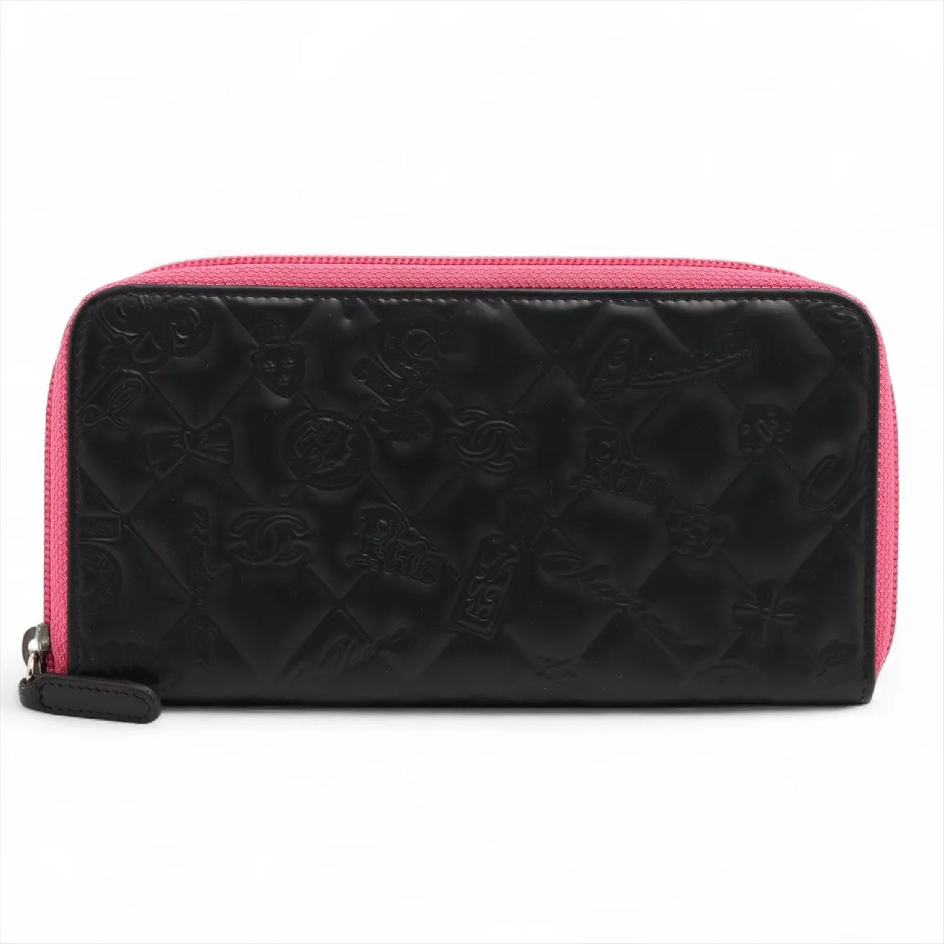 (10318_0280) CHANEL Icon Line Lambskin Round Zip Wallet, Seal No. 14, Second Bag