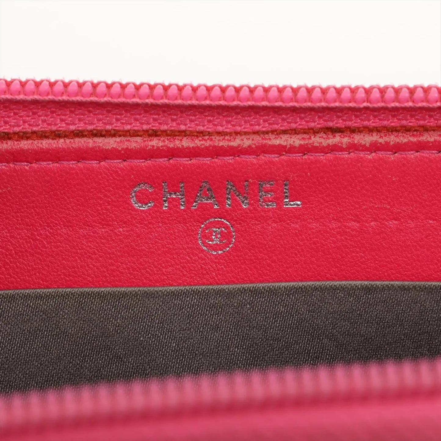 (10318_0280) CHANEL Icon Line Lambskin Round Zip Wallet, Seal No. 14, Second Bag
