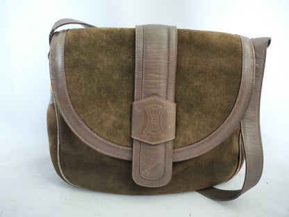 CELINE Macadam Suede Shoulder Bag in Green