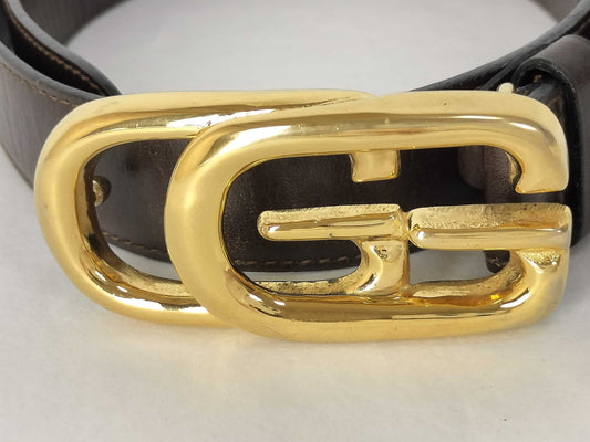 GUCCI Gucci Gold GG Buckle Leather Thin Belt
