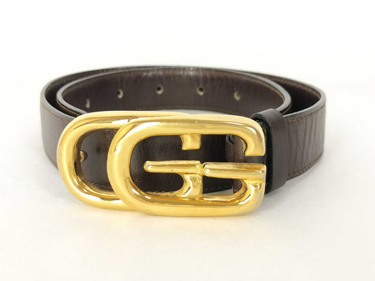 GUCCI Gucci Gold GG Buckle Leather Thin Belt