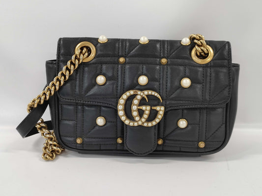GUCCI Marmont Pearl Double Chain Shoulder Bag Black Shoulder Bag