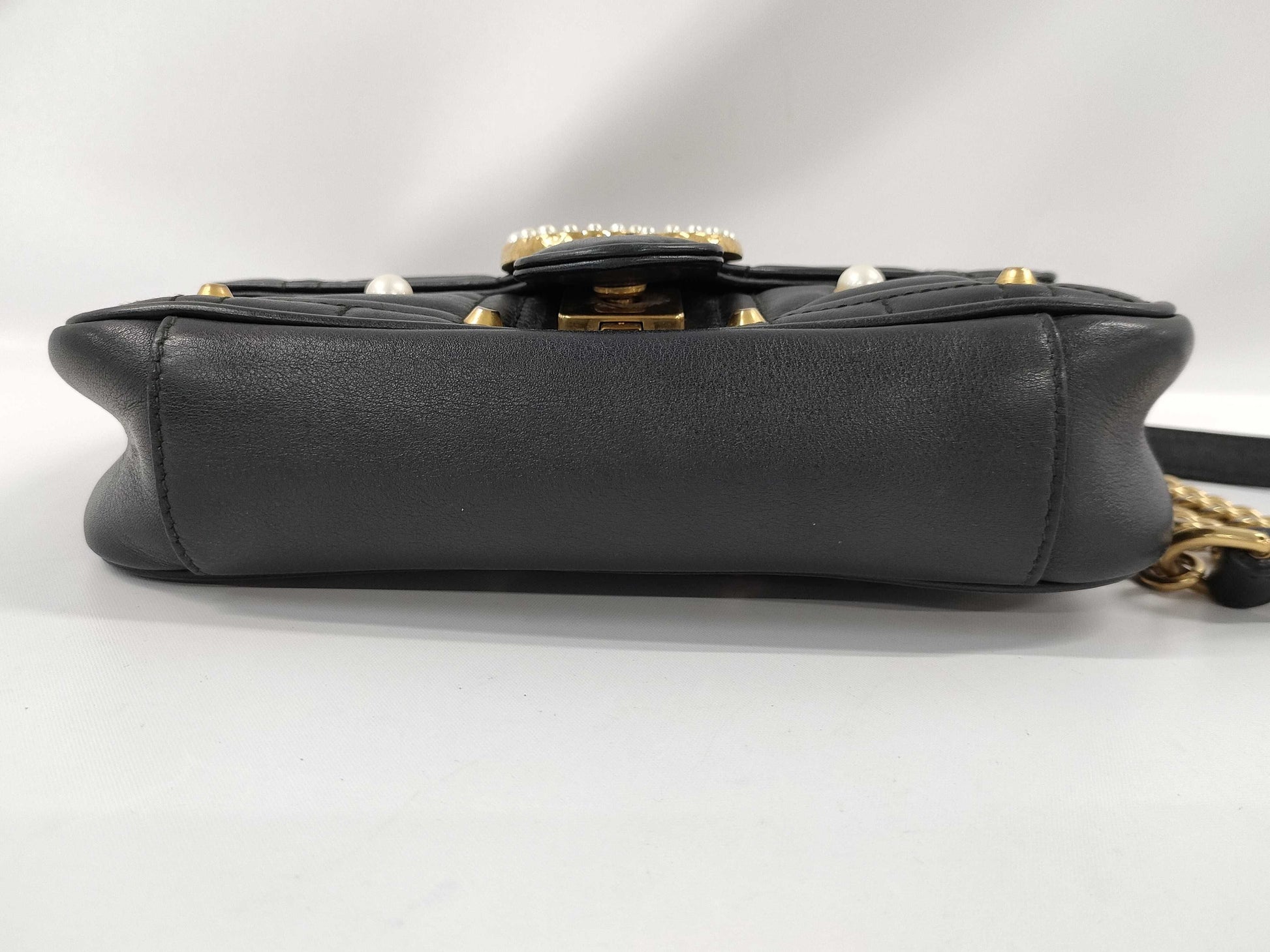 GUCCI Marmont Pearl Double Chain Shoulder Bag Black Shoulder Bag