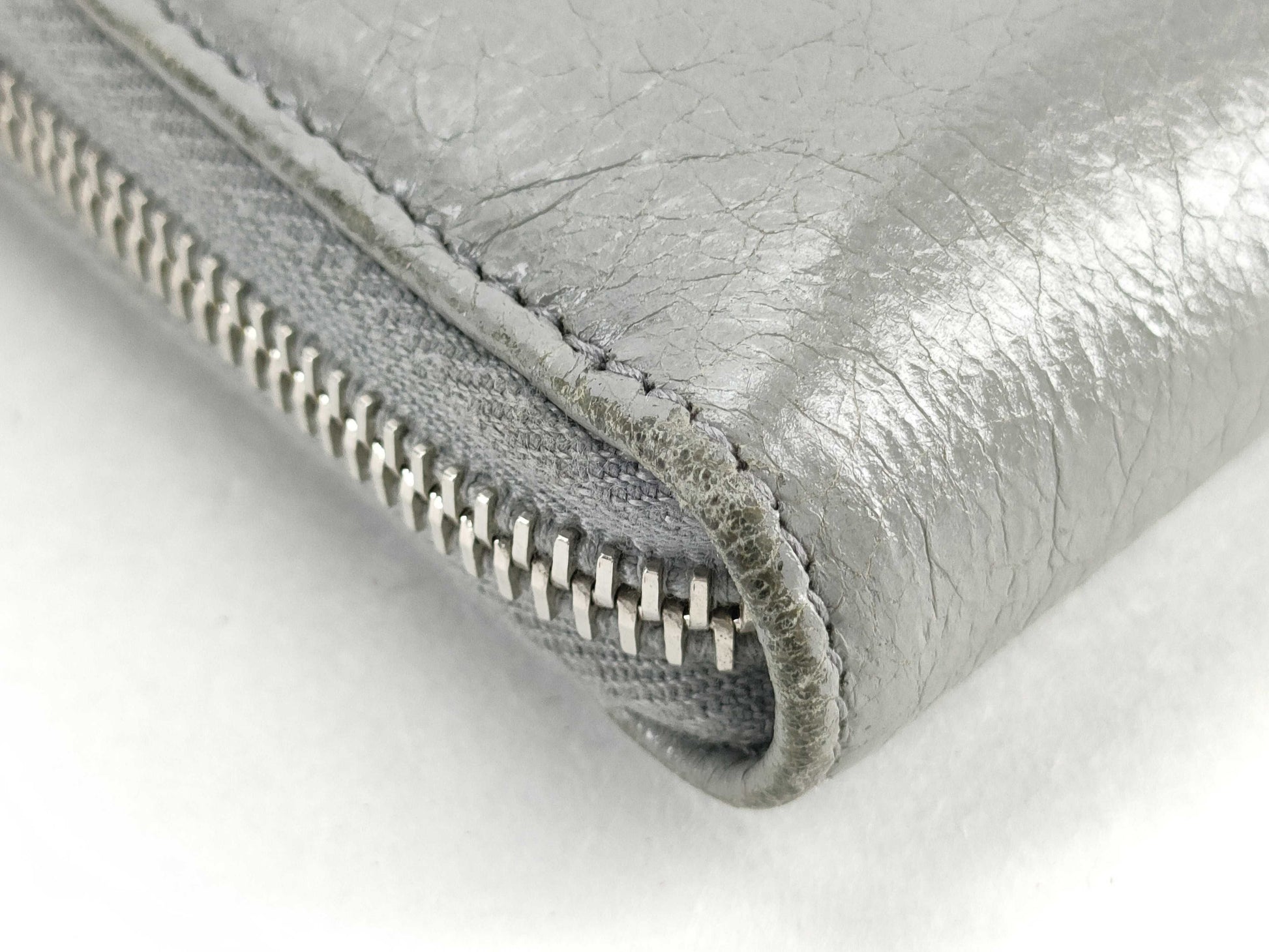 BALENCIAGA Leather Round Zip Long Wallet Gray Wallet